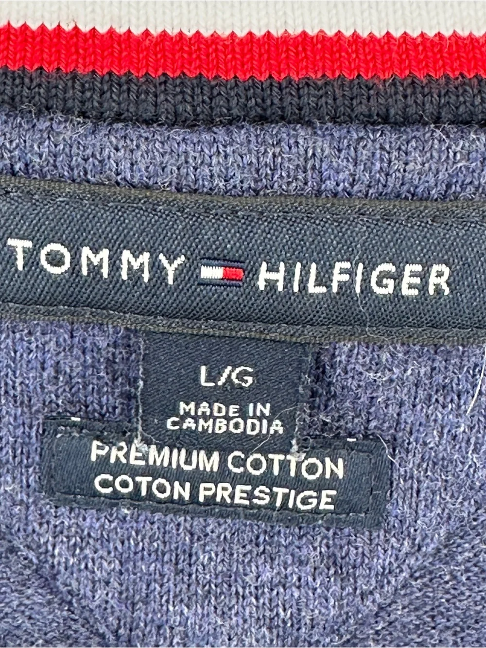 Meme Large Tommy Hilfiger Men's V-Neck Heather Navy Sweater 100% Cotton